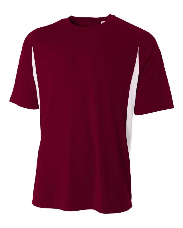 A4 N3181 Cooling Performance Color Blocked Short Sleeve Crew - Maroon White