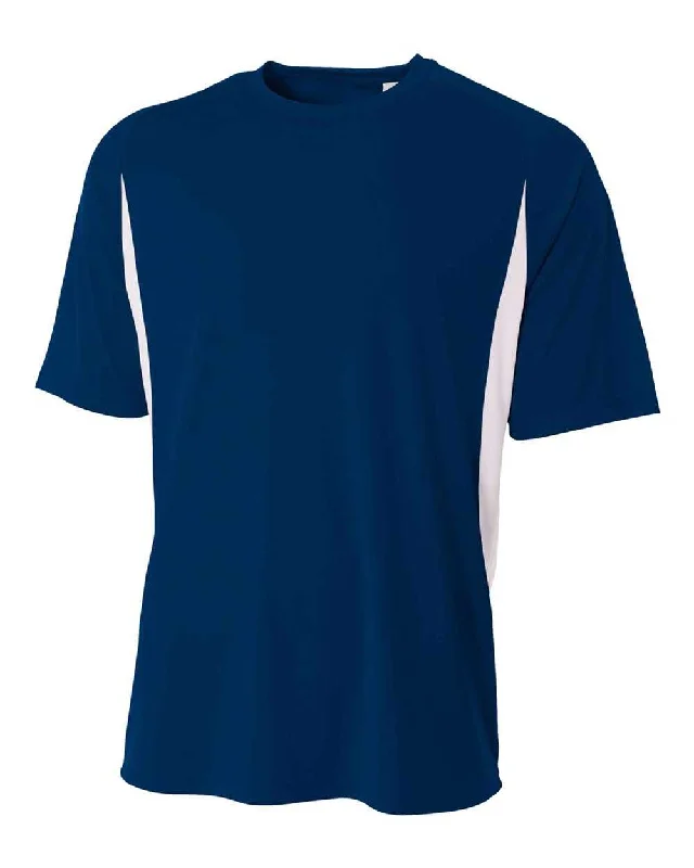 A4 N3181 Cooling Performance Color Blocked Short Sleeve Crew - Navy White