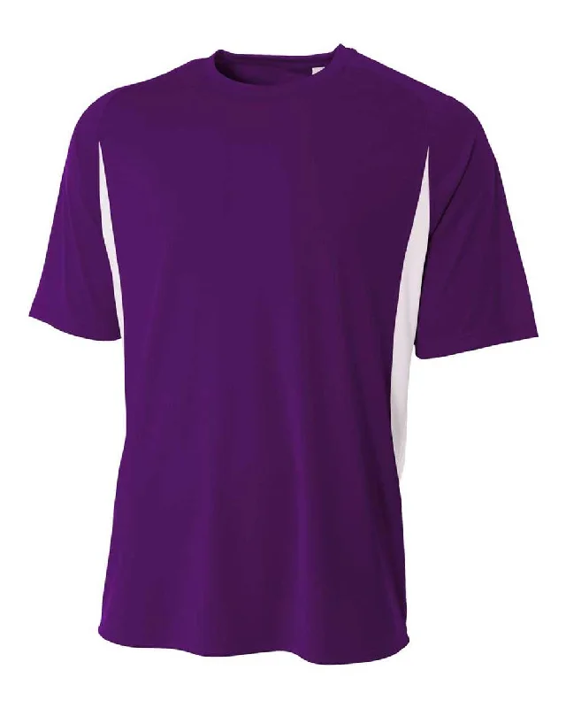 A4 N3181 Cooling Performance Color Blocked Short Sleeve Crew - Purple White