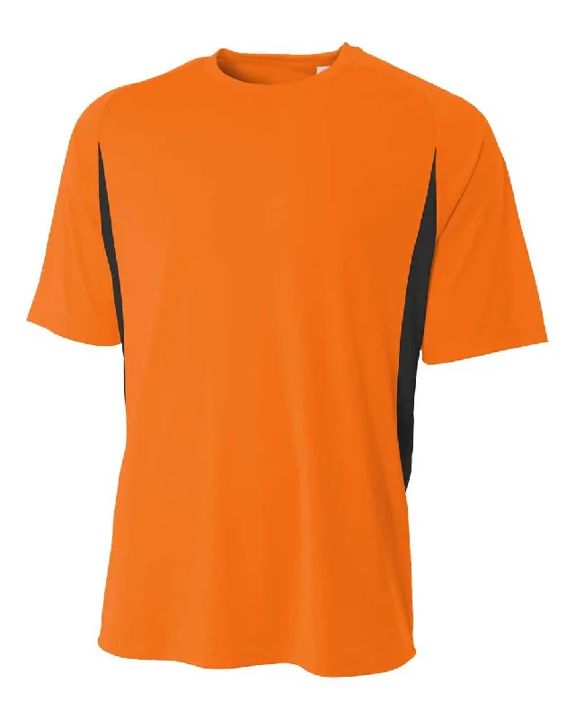 A4 N3181 Cooling Performance Color Blocked Short Sleeve Crew - Safety Orange Black