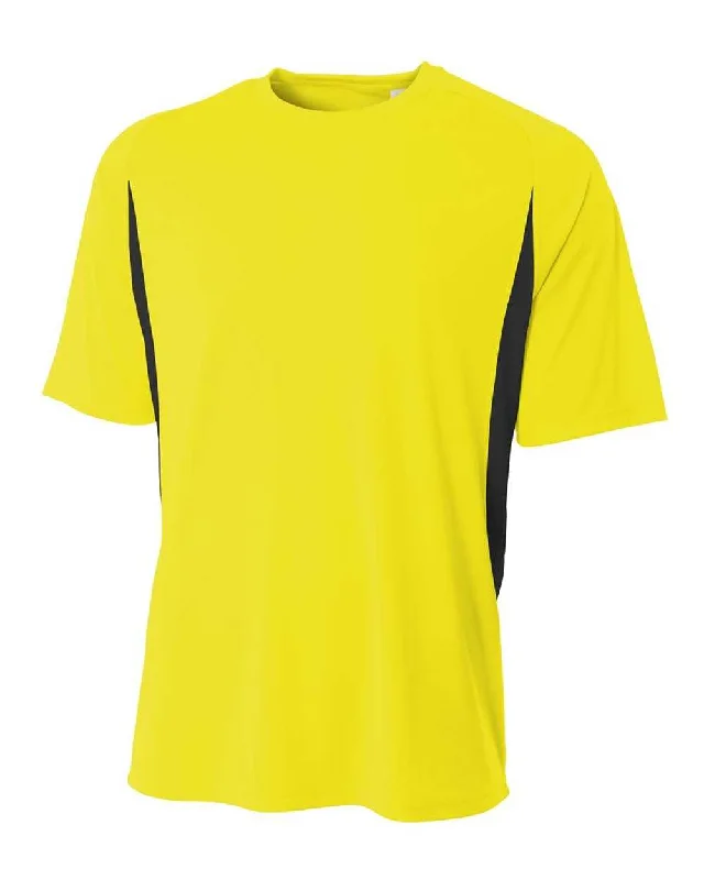 A4 N3181 Cooling Performance Color Blocked Short Sleeve Crew - Safety Yellow Black