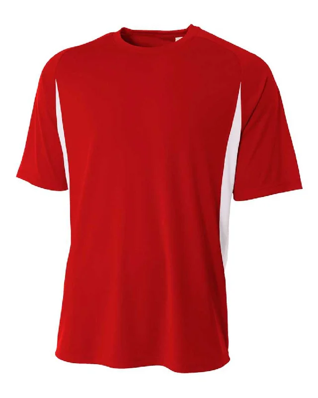 A4 N3181 Cooling Performance Color Blocked Short Sleeve Crew - Scarlet White