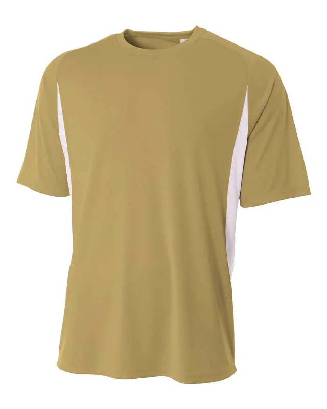 A4 N3181 Cooling Performance Color Blocked Short Sleeve Crew - Vegas Gold White