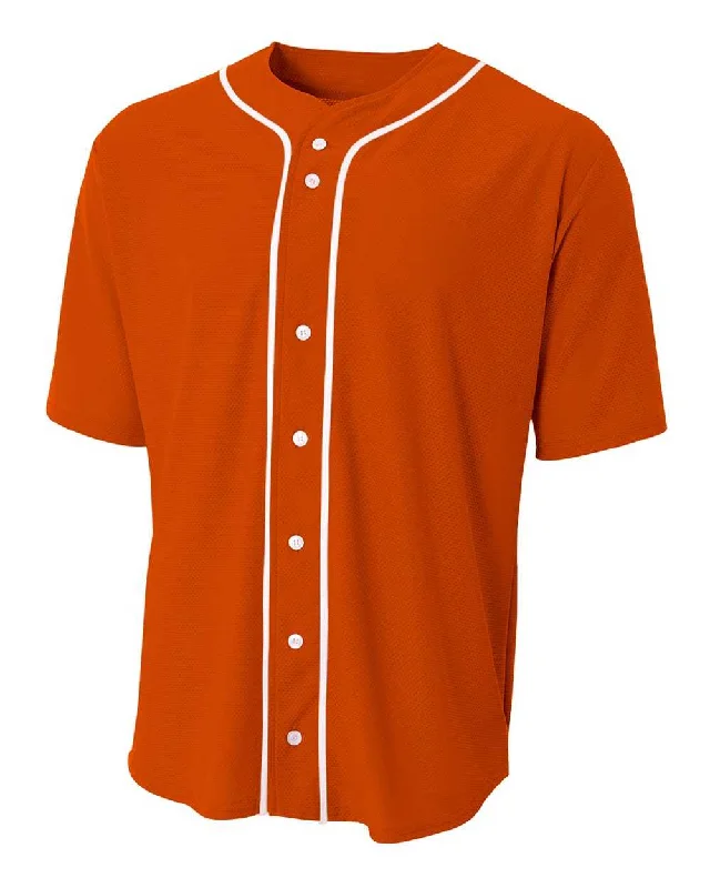 A4 N4184 Short Sleeve Full Button Baseball Top - Athletic Orange White