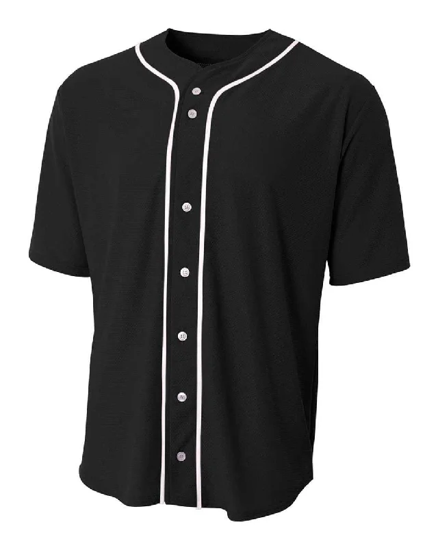 A4 N4184 Short Sleeve Full Button Baseball Top - Black White