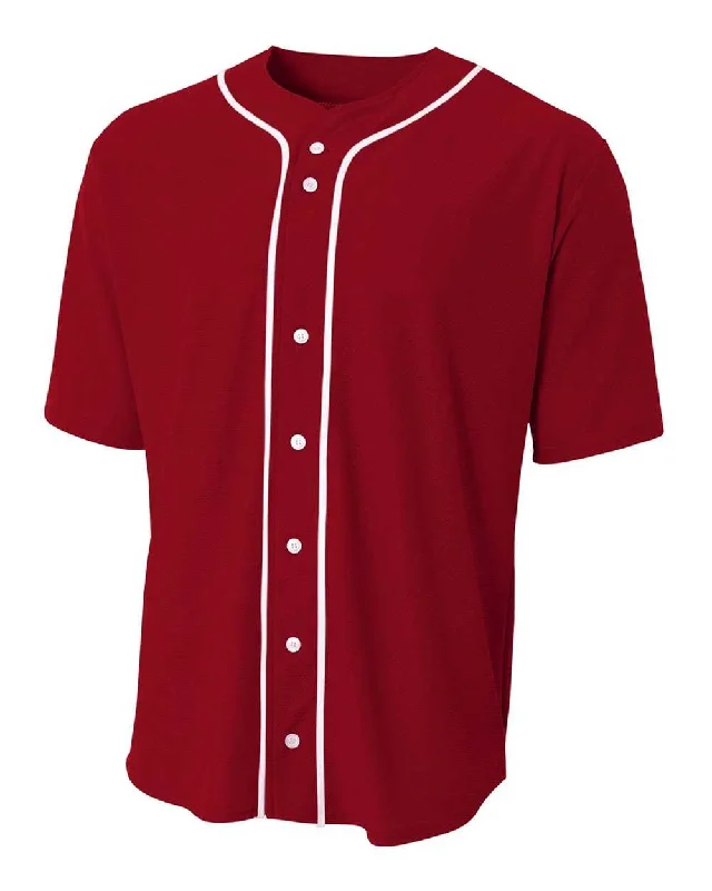 A4 N4184 Short Sleeve Full Button Baseball Top - Cardinal White