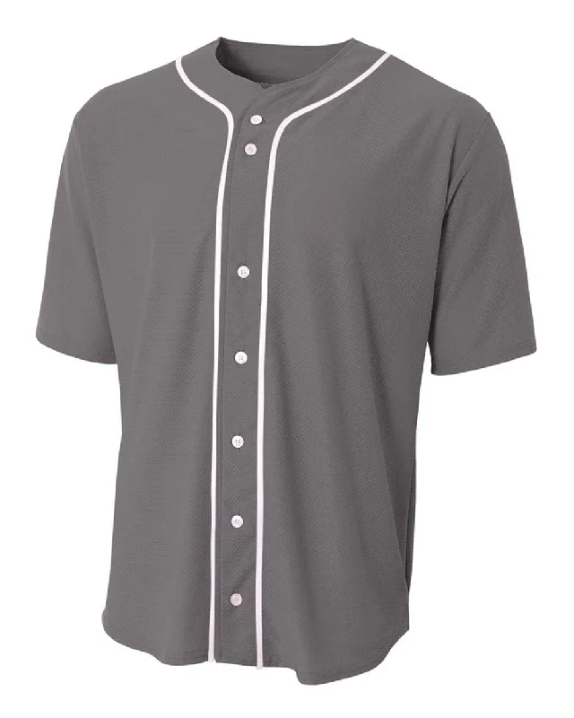 A4 N4184 Short Sleeve Full Button Baseball Top - Graphite White