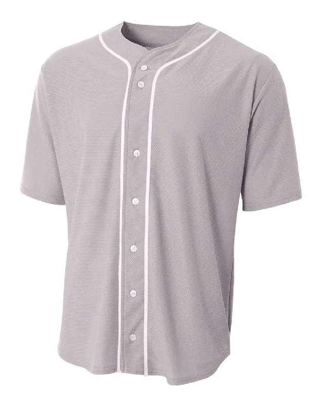 A4 N4184 Short Sleeve Full Button Baseball Top - Gray White