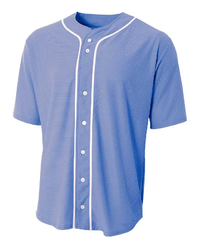 A4 N4184 Short Sleeve Full Button Baseball Top - Light Blue White