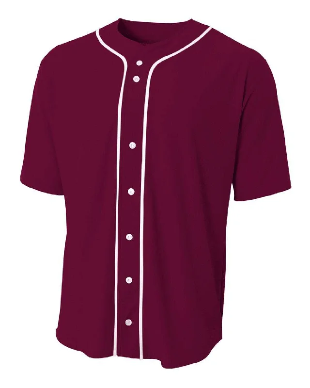 A4 N4184 Short Sleeve Full Button Baseball Top - Maroon White