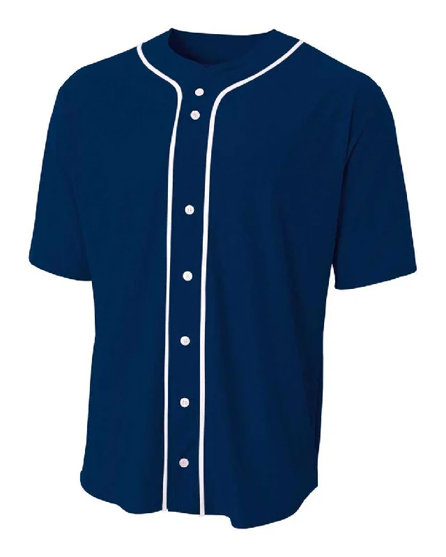 A4 N4184 Short Sleeve Full Button Baseball Top - Navy White