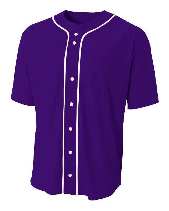 A4 N4184 Short Sleeve Full Button Baseball Top - Purple White