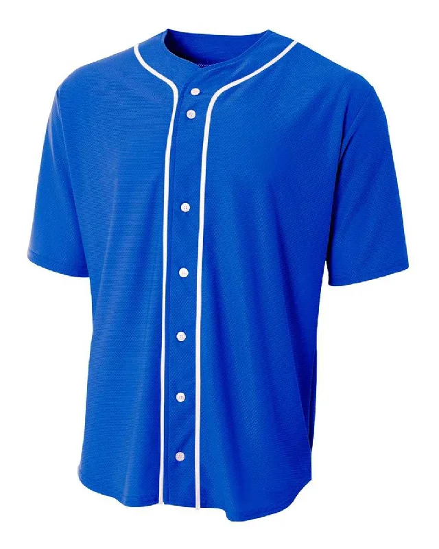 A4 N4184 Short Sleeve Full Button Baseball Top - Royal White