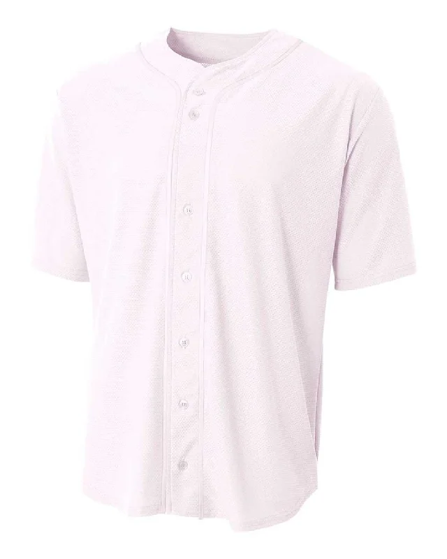 A4 N4184 Short Sleeve Full Button Baseball Top - White