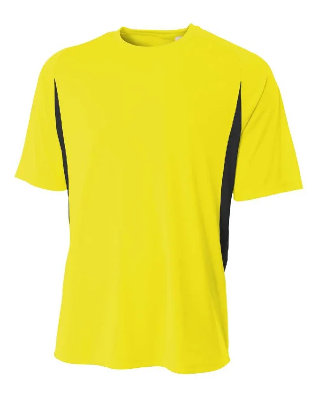 A4 NB3181 Youth Cooling Performance Color Block Short Sleeve Crew - Safety Yellow Black