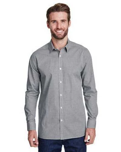 Artisan Collection by Reprime RP220 Men's Microcheck Gingham Long-Sleeve Cotton Shirt - Black White