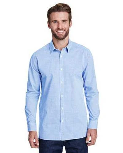 Artisan Collection by Reprime RP220 Men's Microcheck Gingham Long-Sleeve Cotton Shirt - Light Blue White