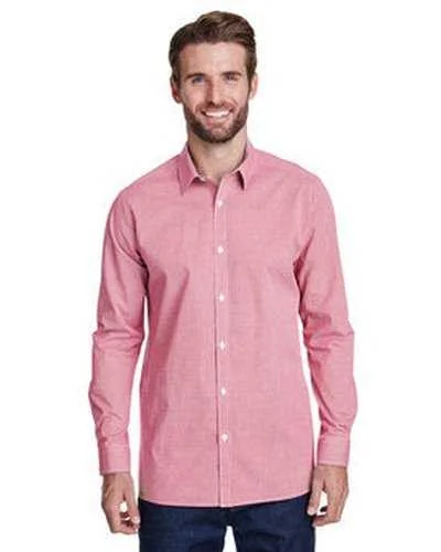 Artisan Collection by Reprime RP220 Men's Microcheck Gingham Long-Sleeve Cotton Shirt - Red White