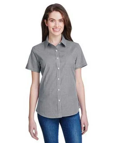 Artisan Collection by Reprime RP321 Ladies' Microcheck Gingham Short-Sleeve Cotton Shirt - Black White