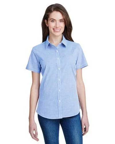 Artisan Collection by Reprime RP321 Ladies' Microcheck Gingham Short-Sleeve Cotton Shirt - Light Blue White