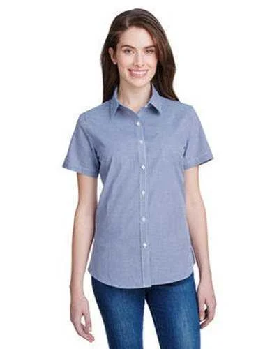 Artisan Collection by Reprime RP321 Ladies' Microcheck Gingham Short-Sleeve Cotton Shirt - Navy White