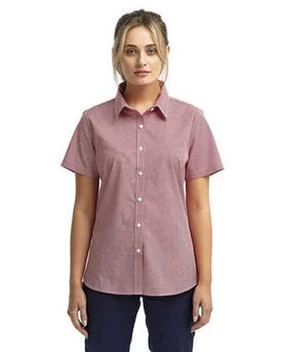 Artisan Collection by Reprime RP321 Ladies' Microcheck Gingham Short-Sleeve Cotton Shirt - Red White