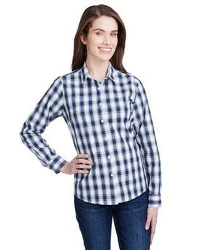 Artisan Collection by Reprime RP350 Ladies' Mulligan Check Long-Sleeve Cotton Shirt - White Navy