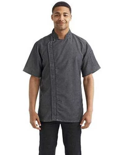 Artisan Collection by Reprime RP906 Unisex Zip-Close Short Sleeve Chef's Coat - Black Denim