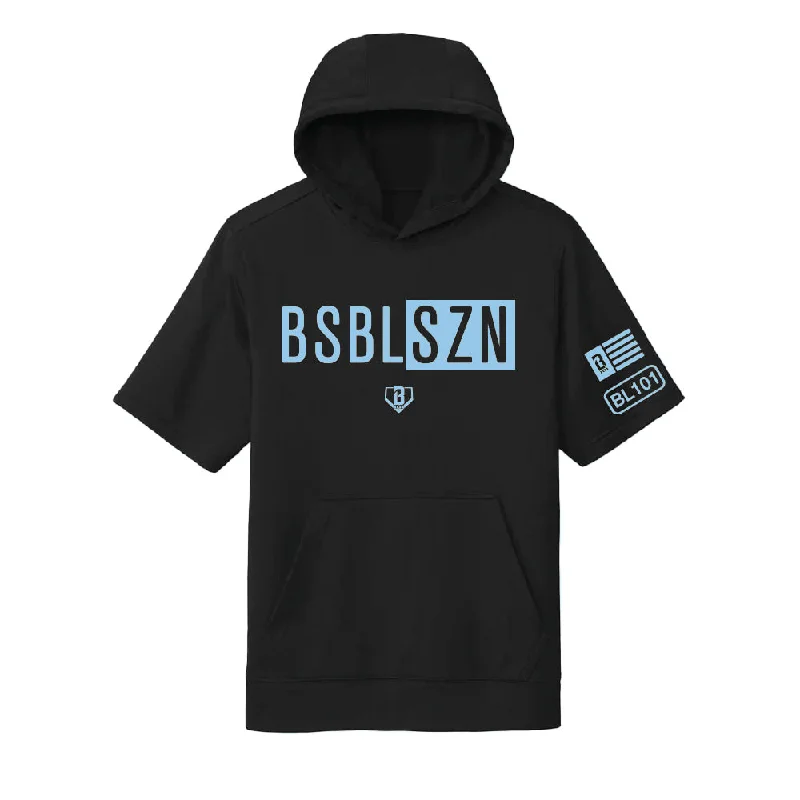 BSBL-SZN Youth Short Sleeve Hoodie V2 Black/Light Blue