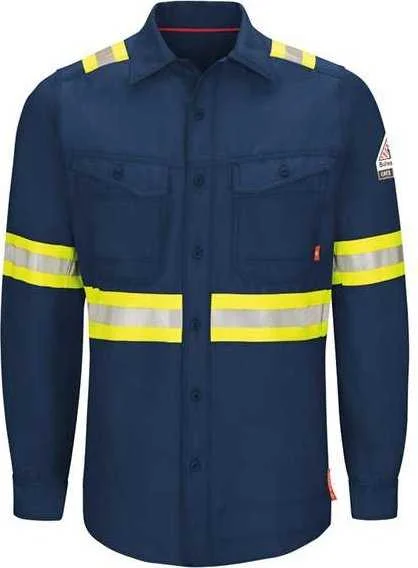 Bulwark QS40EL iQ Series Endurance Enhanced Visibility Work Shirt Long Sizes - Navy