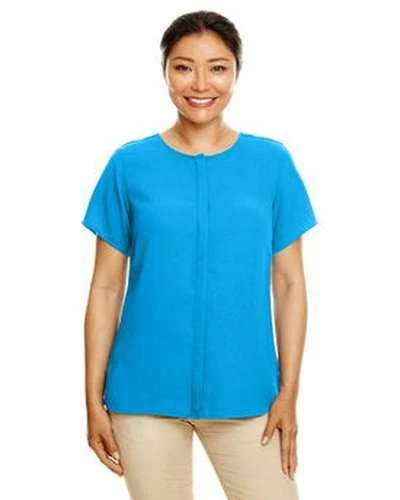 Devon & Jones DP612W Ladies' Perfect Fit Short-Sleeve Crepe Blouse - Ocean Blue