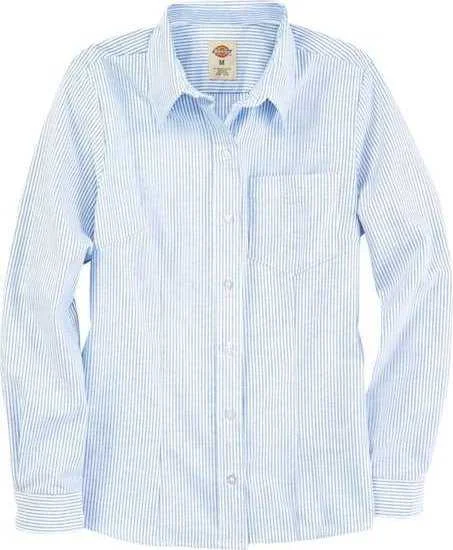 Dickies L254 Women's Oxford Long Sleeve Shirt - Blue White Stripe