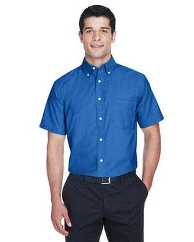 Harriton M600S Men's Short-Sleeve Oxford with Stain-Release - French Blue