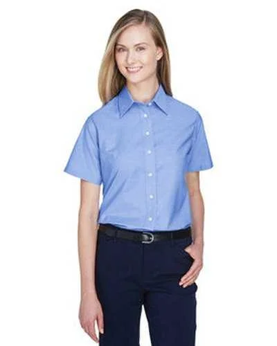 Harriton M600SW Ladies' Short-Sleeve Oxford with Stain-Release - Light Blue