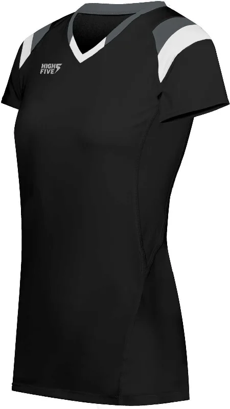 High Five 342252 Ladies TruHit Tri Short Sleeve Jersey - Black Graphite White