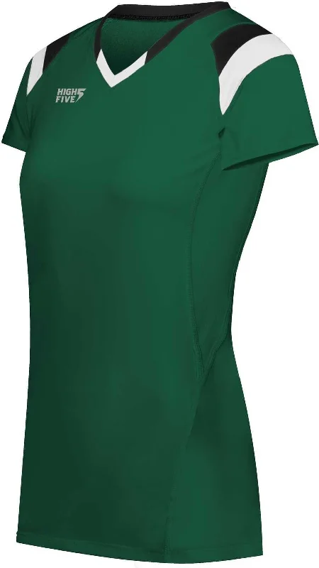 High Five 342252 Ladies TruHit Tri Short Sleeve Jersey - Dark Green Black White