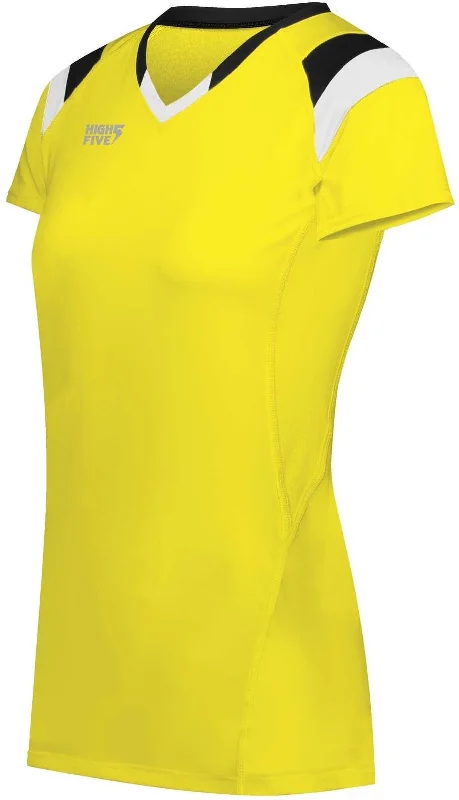 High Five 342252 Ladies TruHit Tri Short Sleeve Jersey - Electric Yellow Black White