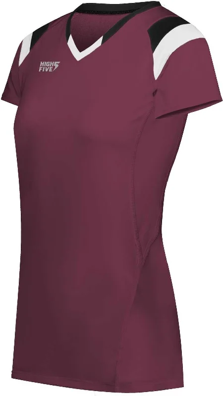 High Five 342252 Ladies TruHit Tri Short Sleeve Jersey - Maroon Black White