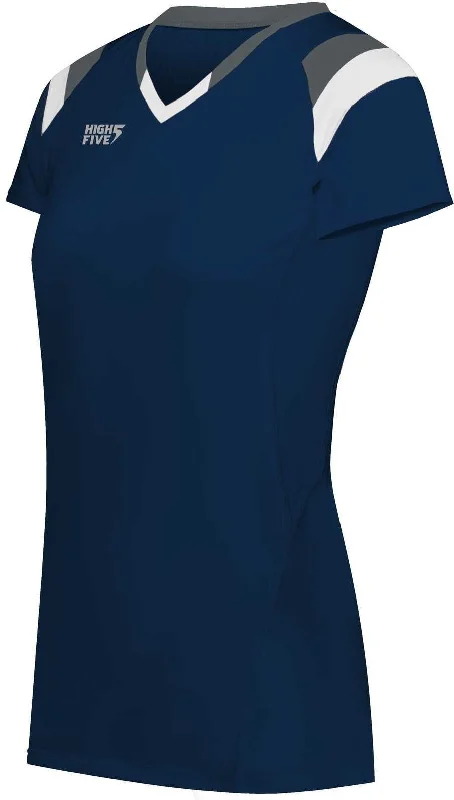 High Five 342252 Ladies TruHit Tri Short Sleeve Jersey - Navy Graphite White