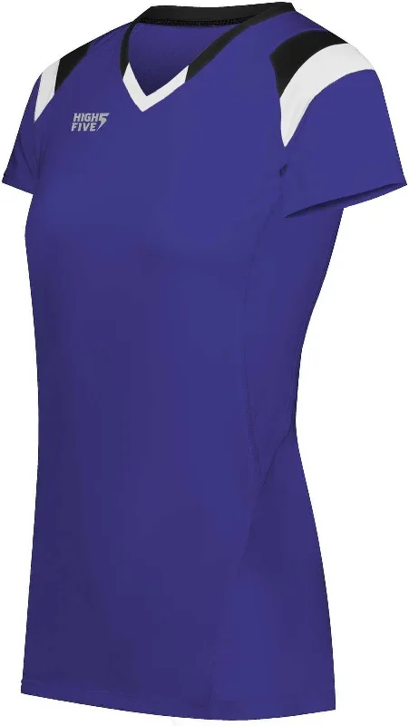 High Five 342252 Ladies TruHit Tri Short Sleeve Jersey - Purple Black White