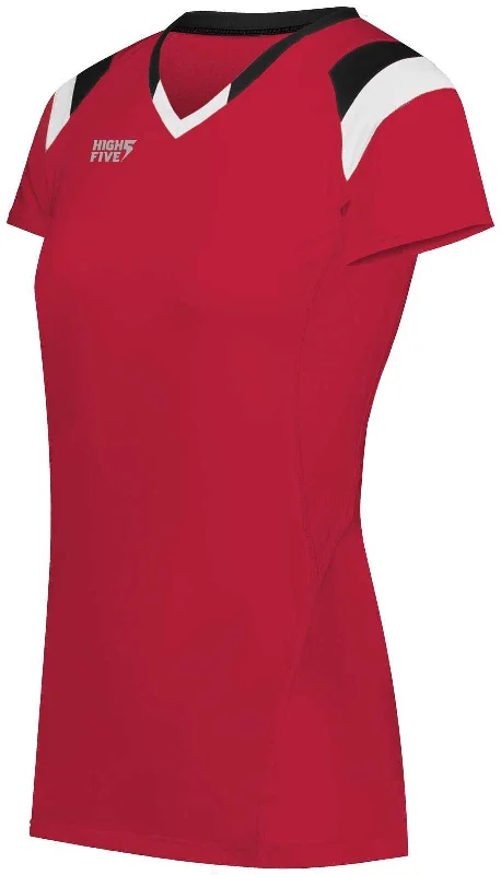 High Five 342252 Ladies TruHit Tri Short Sleeve Jersey - Scarlet Black White