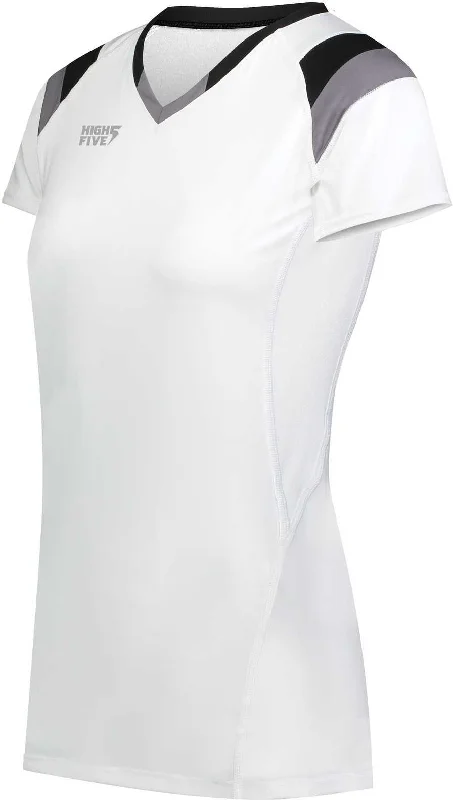 High Five 342252 Ladies TruHit Tri Short Sleeve Jersey - White Black Graphite