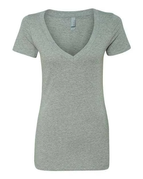 Next Level 6640 Womens CVC Short Sleeve Deep V - Dark Heather Grey