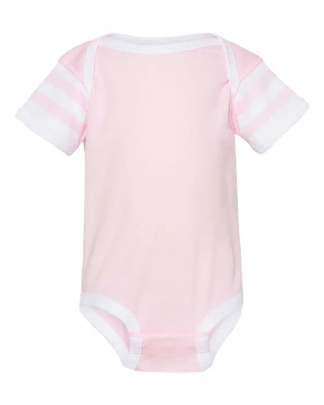 Rabbit Skins 4400 Infant Short Sleeve Baby Rib Bodysuit - Balrna/Balrna-White Strp/White