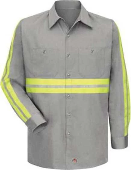 Red Kap SC30E Enhanced Visibility Long Sleeve Cotton Work Shirt - Gray