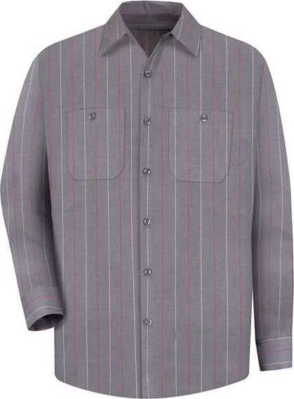 Red Kap SP14 Industrial Long Sleeve Work Shirt - Charcoal Red White Stripe