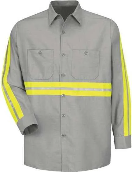 Red Kap SP14E Industrial Enhanced-Visibility Long Sleeve Work Shirt - Light Gray