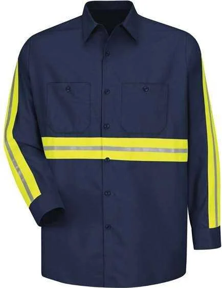 Red Kap SP14E Industrial Enhanced-Visibility Long Sleeve Work Shirt - Navy