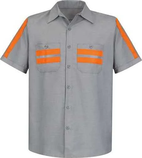 Red Kap SP24E Enhanced Visibility Industrial Work Shirt - Light Gray Orange Trim