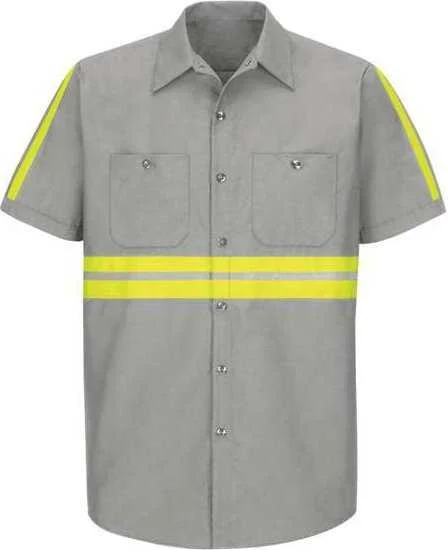 Red Kap SP24EL Enhanced Visibility Industrial Work Shirt Long Sizes - Light Gray Yellow Trim